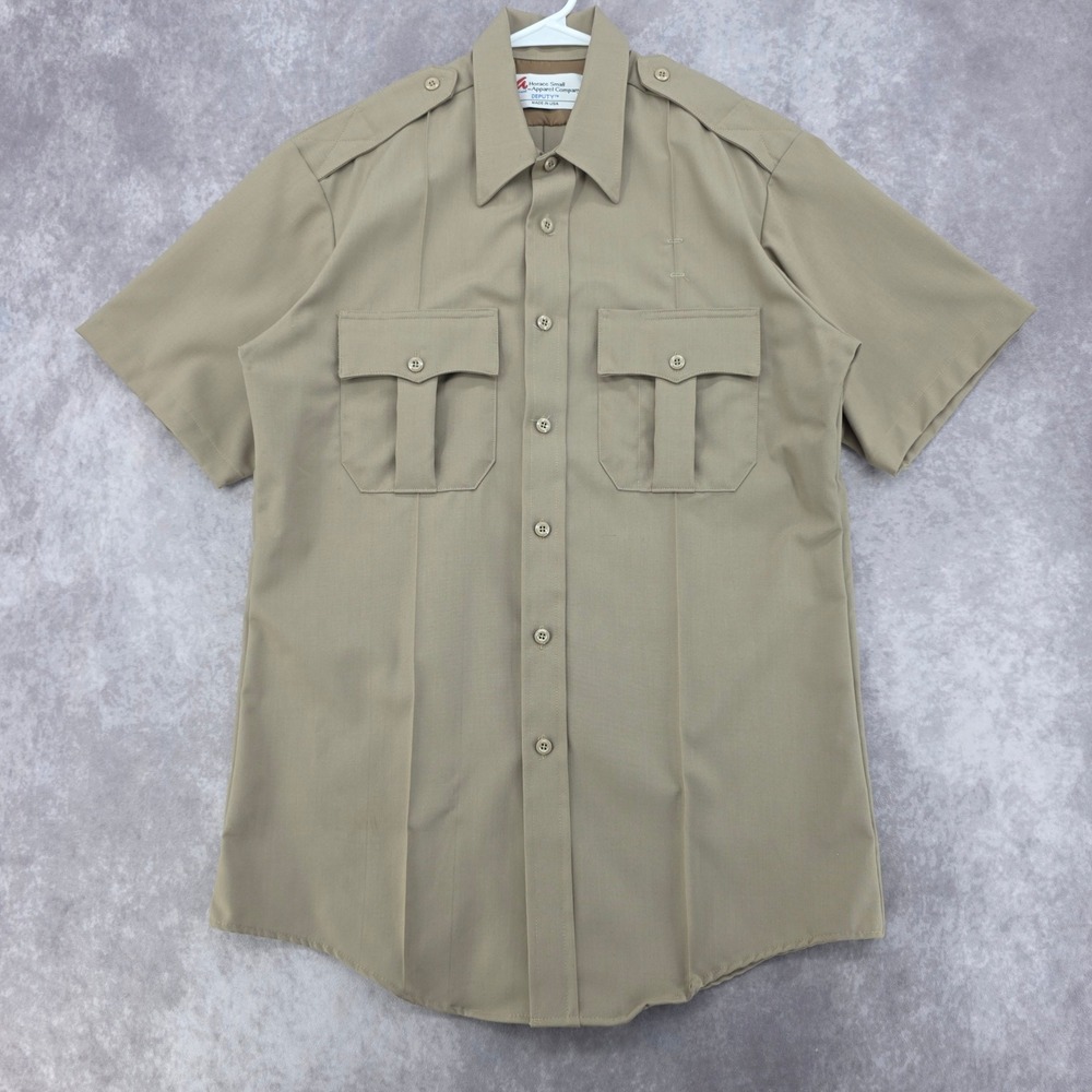 Vintage Horace Small Deputy Uniform Shirt Mens 15.5 Tan Short Sleeve Made in USA